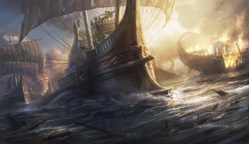 海戦 Painting - ローマの軍艦 by radojavor